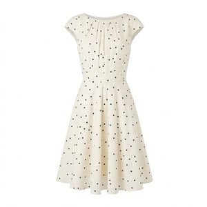 Boden 16L Sleeveless Cotton Fit and Flare  White and Blue Polka Dot Midi Dress